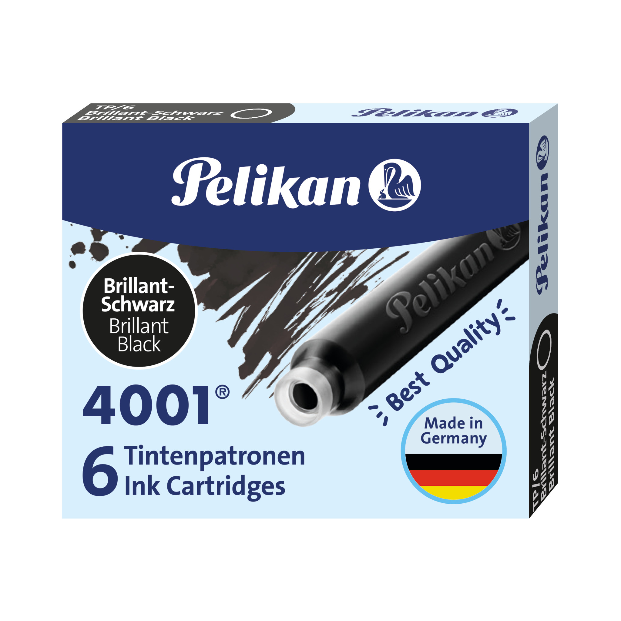 Pelikan Standard Capacity 4001® Ink Cartridges TP/6,  Brilliant Black